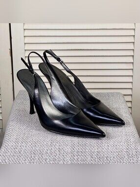 Guess Black Leather Pointed-Toe Slingback Heels